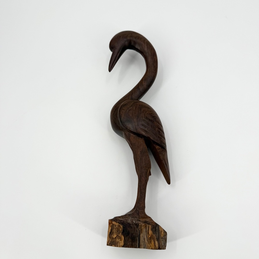 Vintage Hand Carved Ironwood Great Blue Heron Bird Sculpture 15" Tall